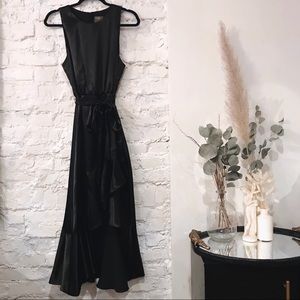 Taylor Black High-Low Ruffle Midi Dress